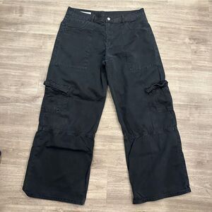 Zara Black Cargo Lightweight High Waisted Trouser Pants